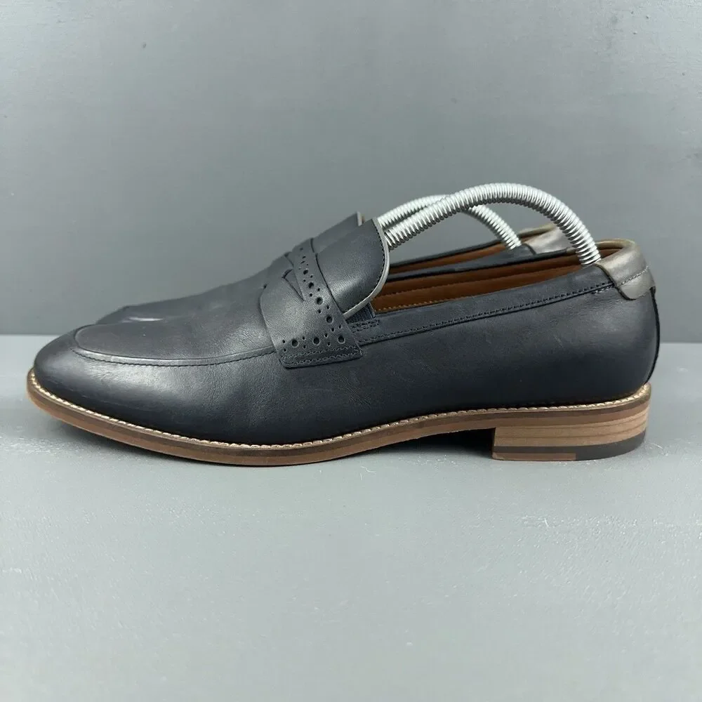 Johnston & Murphy Warner Penny Loafers Mens Sz 8.5 Navy Blue Sheepskin 20-5819